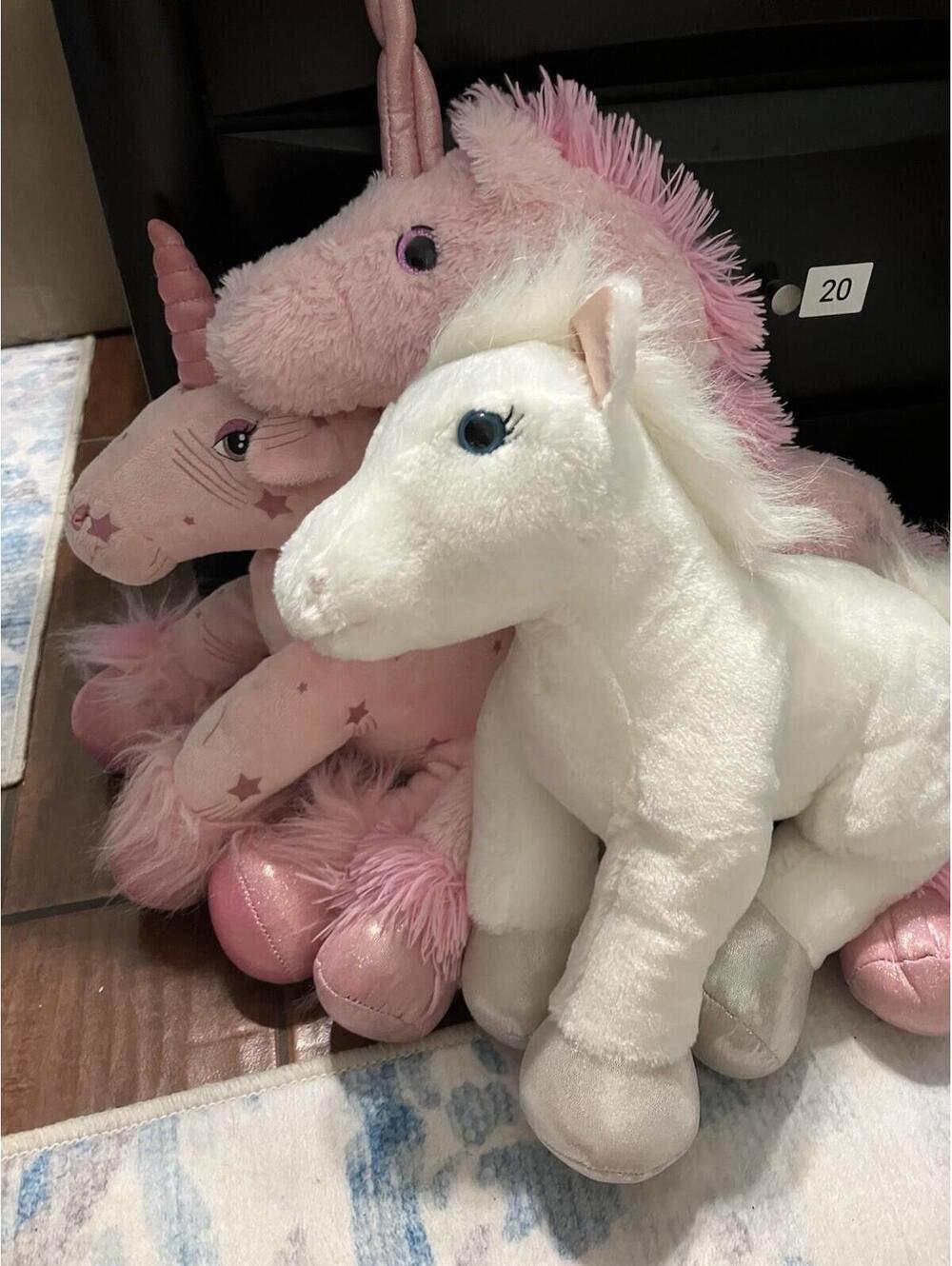Build-A-Bear White Horse & Pink Unicorn Plush Sparkly Hooves Fluffy Mane